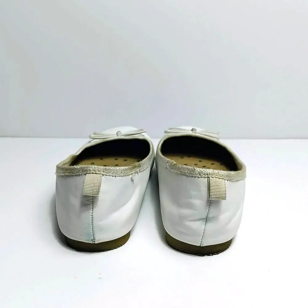 CAT &‎ JACK Girls White Slip-On Ballet Flats Shoes with Bow Pull Tab Size 1